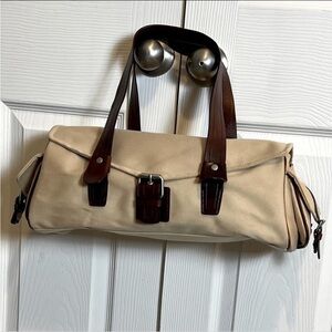 Preston & York Canvas Bag Satchel Faux Leather Straps 15" x 6"